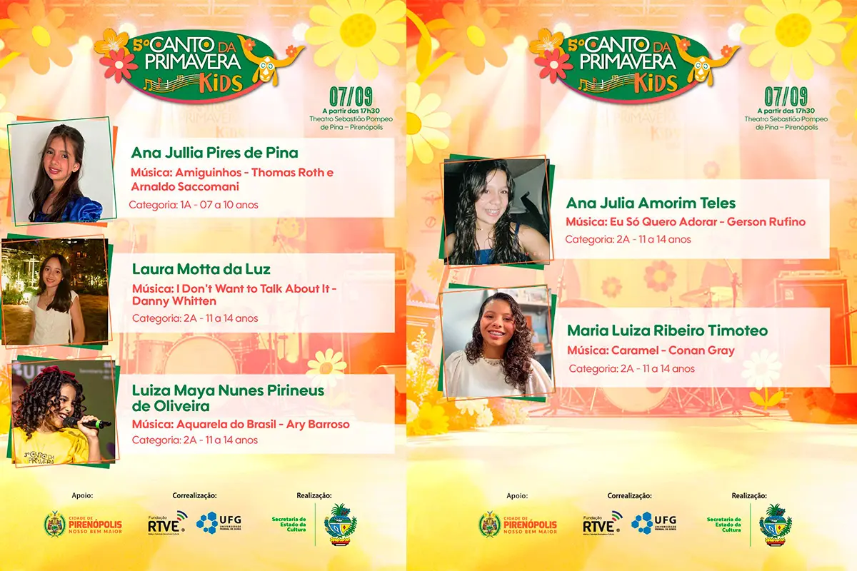 Programação completa do Canto da Primavera Kids 2026 